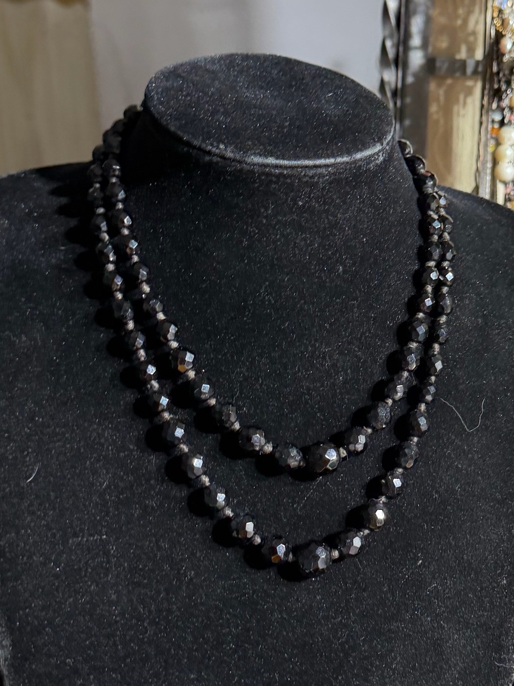 Vintage Made In Austria Black Faceted Double-Strand Glass Necklace